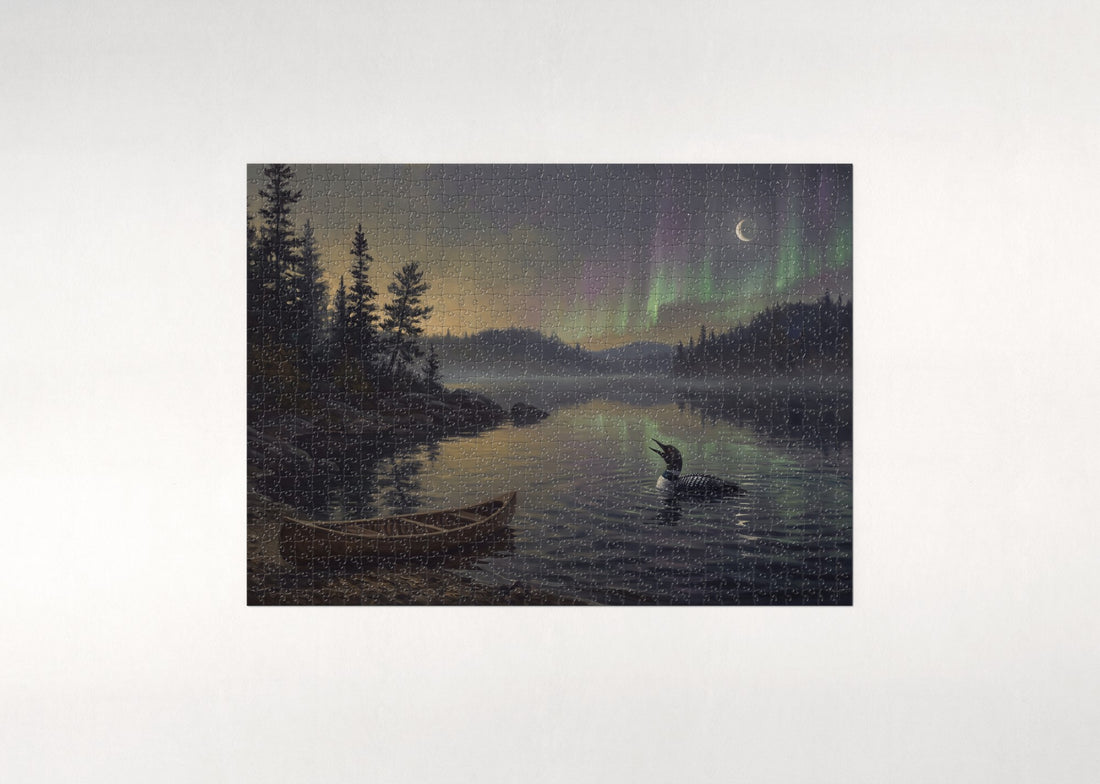 Loon Calling Under the Northern Lights jigsaw puzzle - gift box