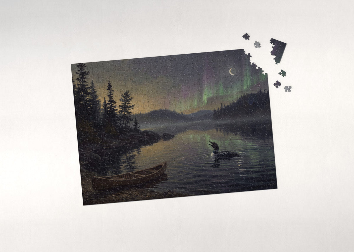 Loon Calling Under the Northern Lights jigsaw puzzle - puzzle with loose pieces