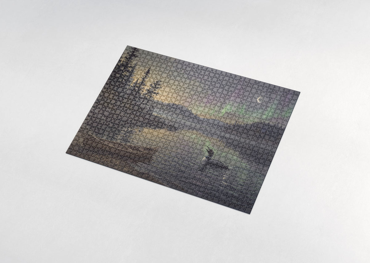 Loon Calling Under the Northern Lights jigsaw puzzle - assembled puzzle