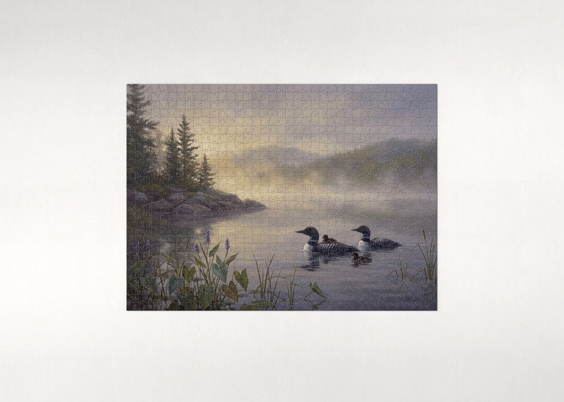 Loon Family on the Misty Water jigsaw puzzle - gift box