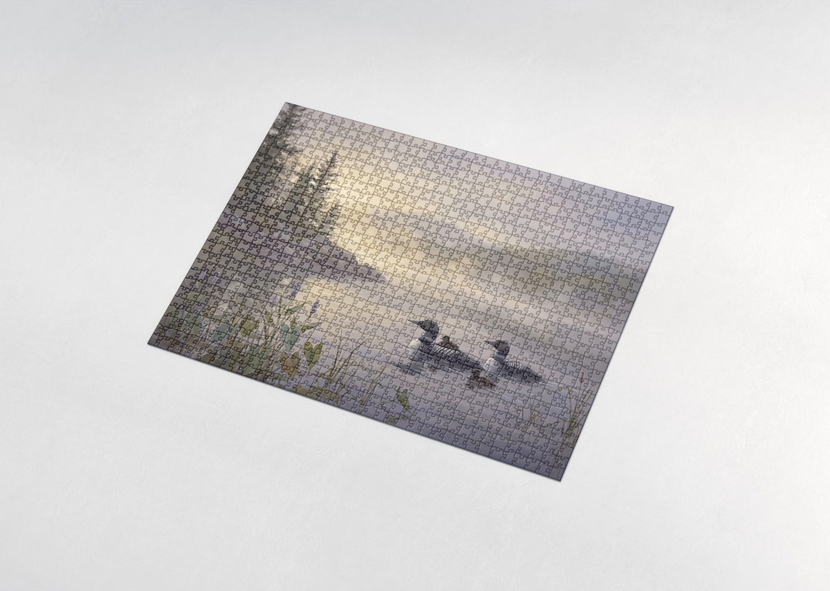 Loon Family on the Misty Water jigsaw puzzle - assembled puzzle