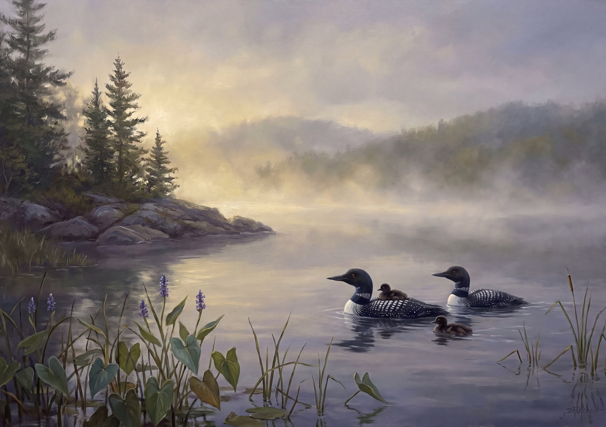 Loon Family on the Misty Water jigsaw puzzle
