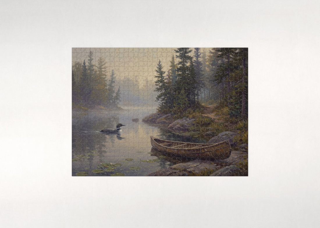 Loon in the Morning Fog of Canoe Country jigsaw puzzle - gift box