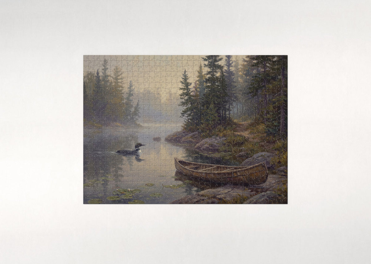 Loon in the Morning Fog of Canoe Country jigsaw puzzle - flat puzzle