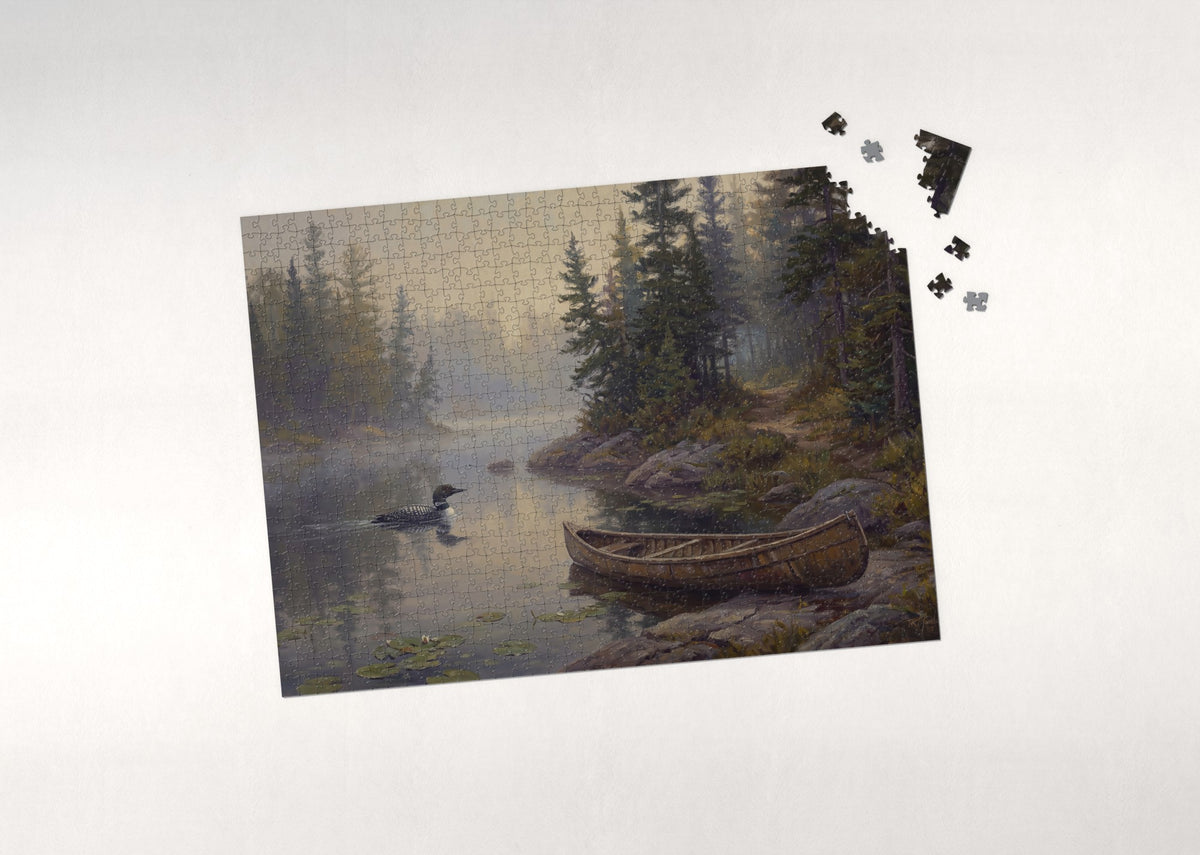 Loon in the Morning Fog of Canoe Country jigsaw puzzle - puzzle with loose pieces