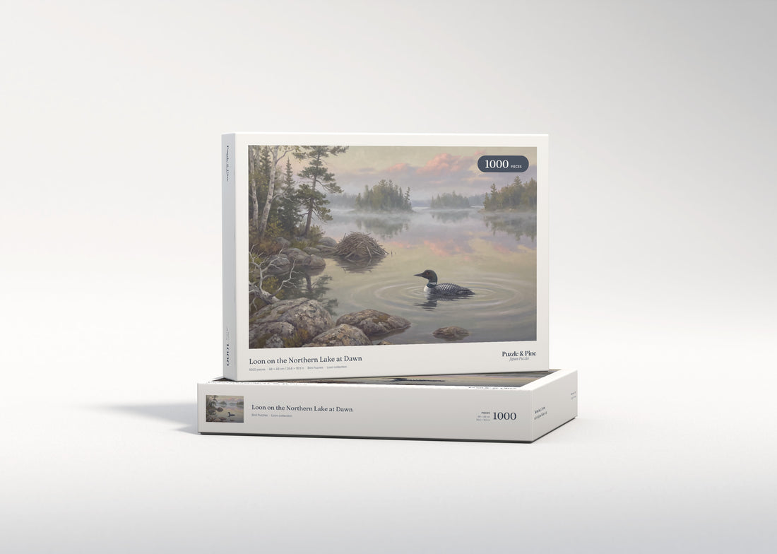 Loon on the Northern Lake at Dawn jigsaw puzzle - gift box