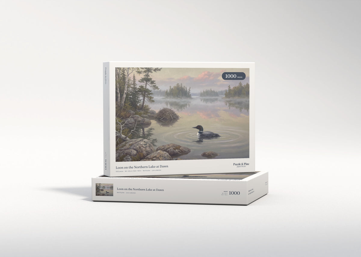 Loon on the Northern Lake at Dawn jigsaw puzzle - gift box