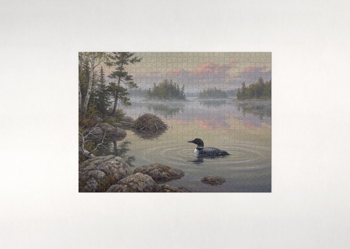 Loon on the Northern Lake at Dawn jigsaw puzzle - flat puzzle