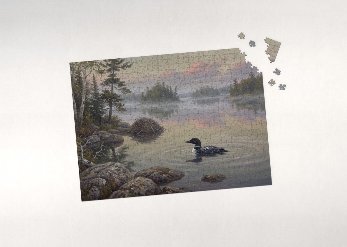 Loon on the Northern Lake at Dawn jigsaw puzzle - puzzle with loose pieces