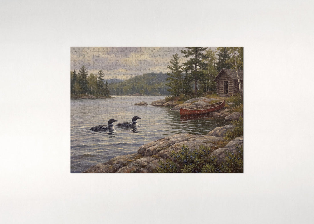 Loons on the Canadian Lake in Summer jigsaw puzzle - gift box