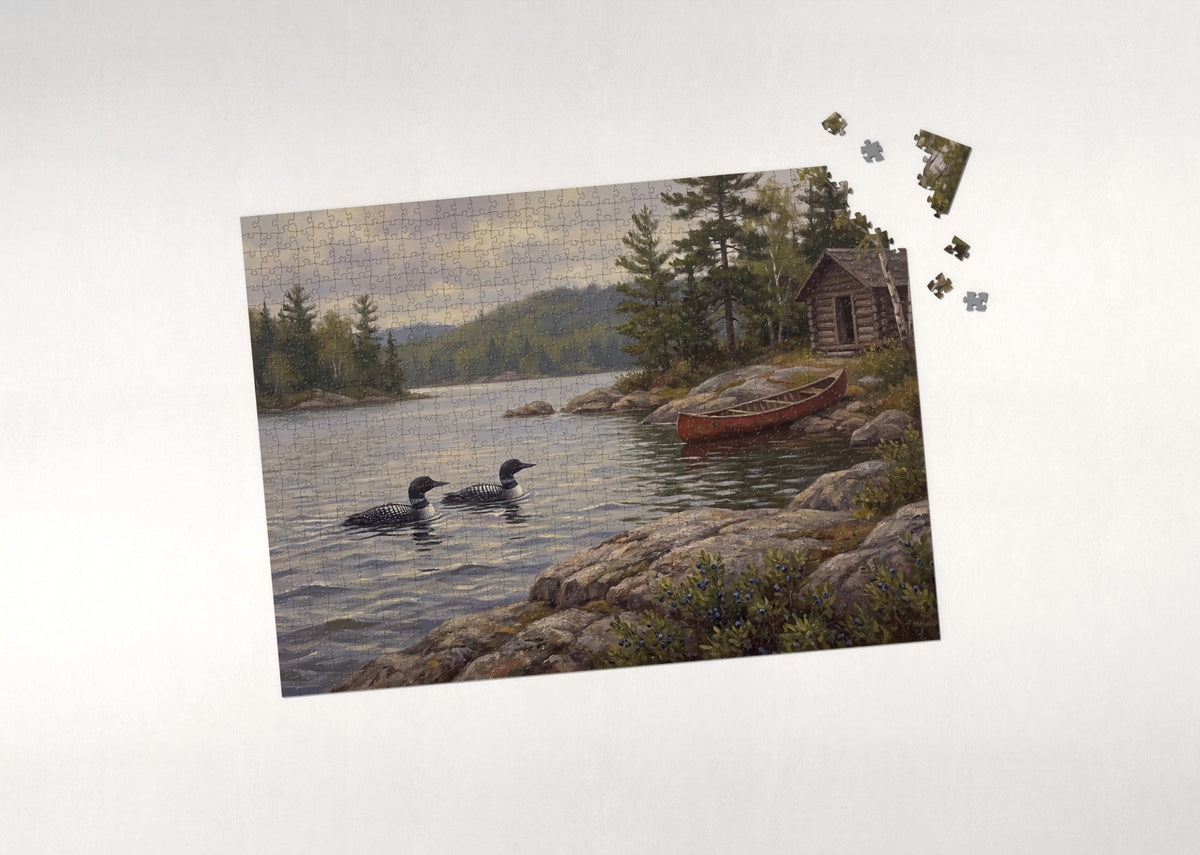 Loons on the Canadian Lake in Summer jigsaw puzzle - puzzle with loose pieces
