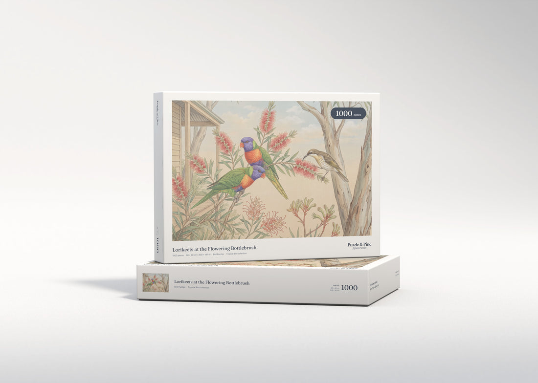 Lorikeets at the Flowering Bottlebrush jigsaw puzzle - gift box