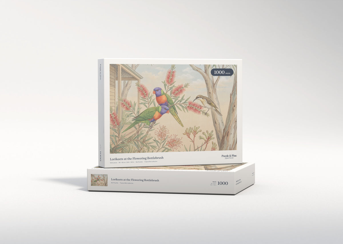 Lorikeets at the Flowering Bottlebrush jigsaw puzzle - gift box