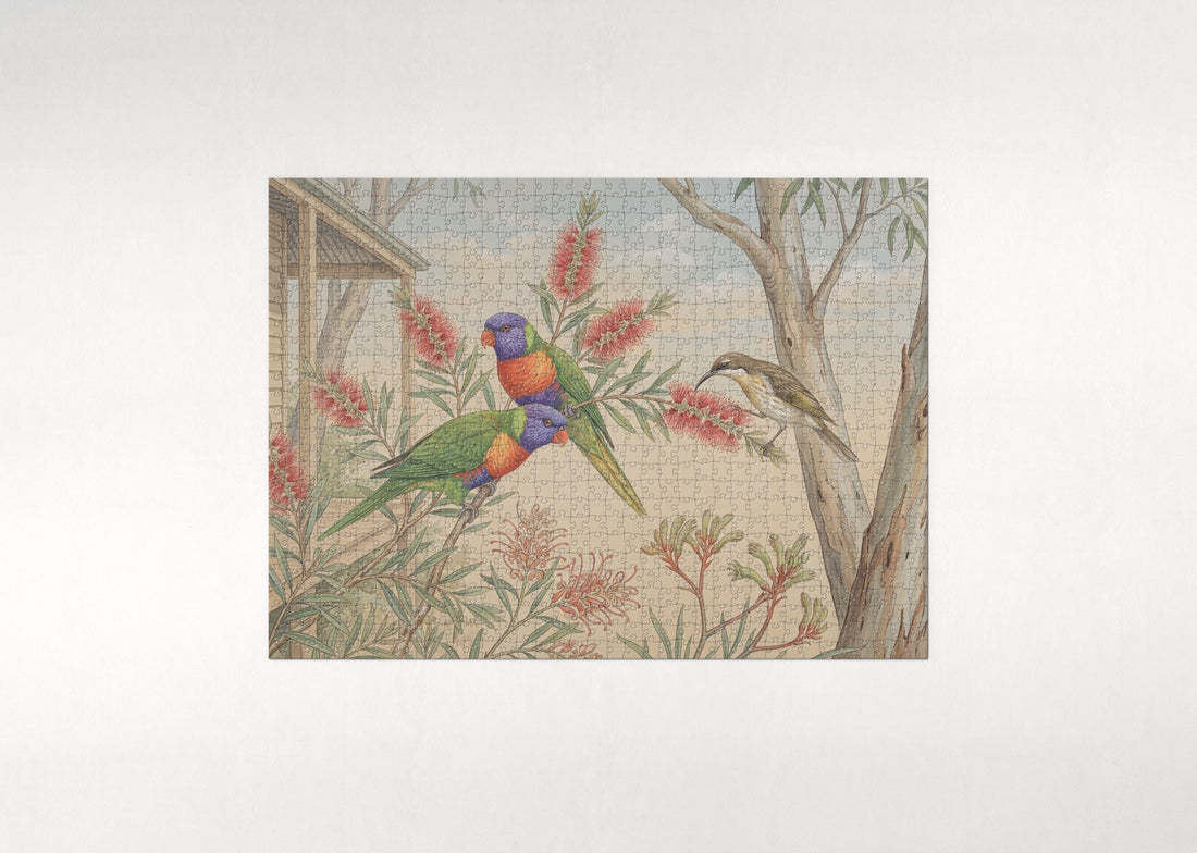 Lorikeets at the Flowering Bottlebrush jigsaw puzzle - gift box