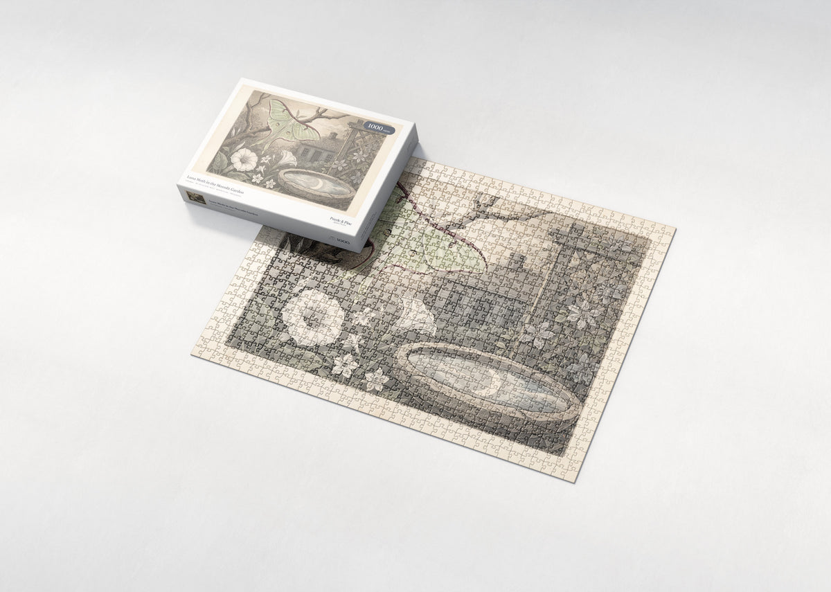 Luna Moth in the Moonlit Garden jigsaw puzzle - box and puzzle