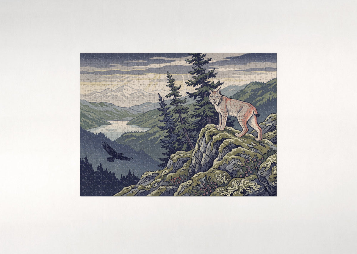 Lynx on the Mossy Ridge jigsaw puzzle - flat puzzle