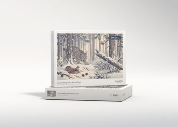 Lynx Stalking in the Winter Pines jigsaw puzzle - gift box