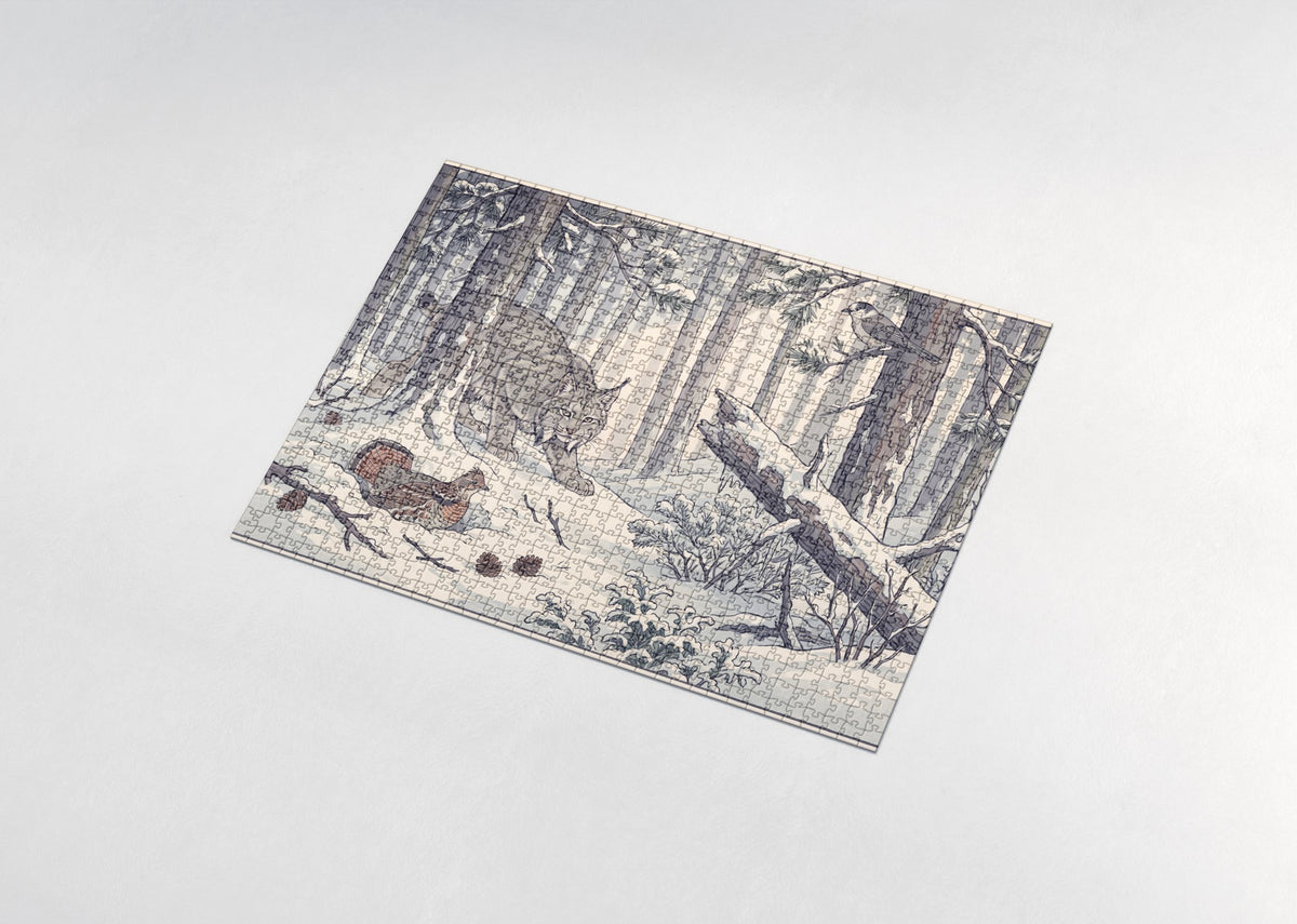 Lynx Stalking in the Winter Pines jigsaw puzzle - assembled puzzle