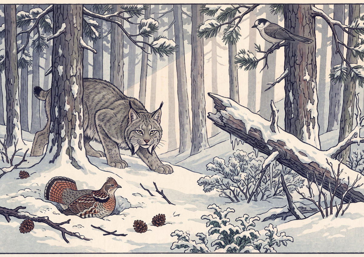 Lynx Stalking in the Winter Pines jigsaw puzzle