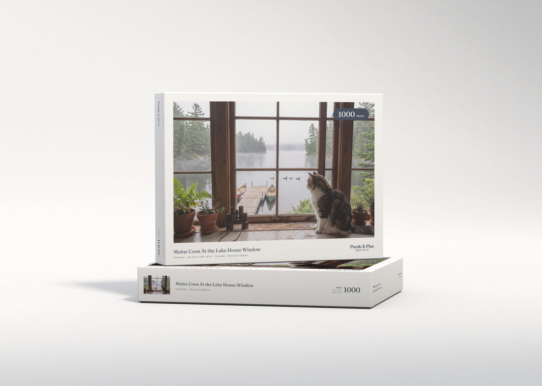 Maine Coon At the Lake House Window jigsaw puzzle - gift box