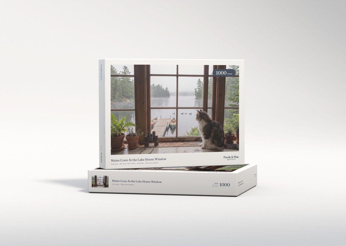 Maine Coon At the Lake House Window jigsaw puzzle - gift box