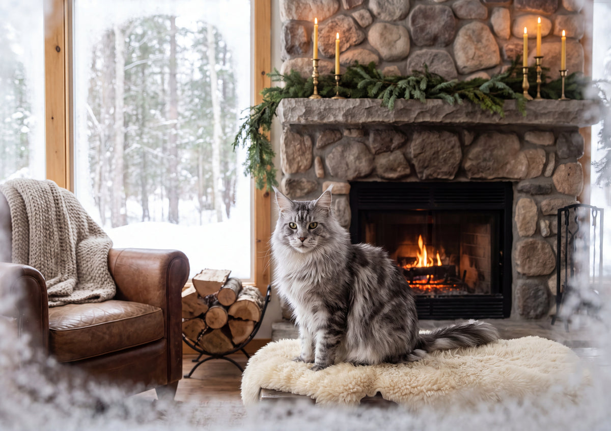Maine Coon By the Stone Fireplace jigsaw puzzle