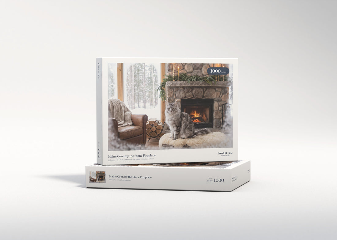 Maine Coon By the Stone Fireplace jigsaw puzzle - gift box