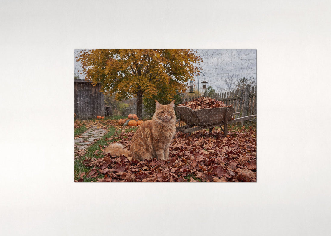 Maine Coon In the Autumn Maple Yard jigsaw puzzle - gift box