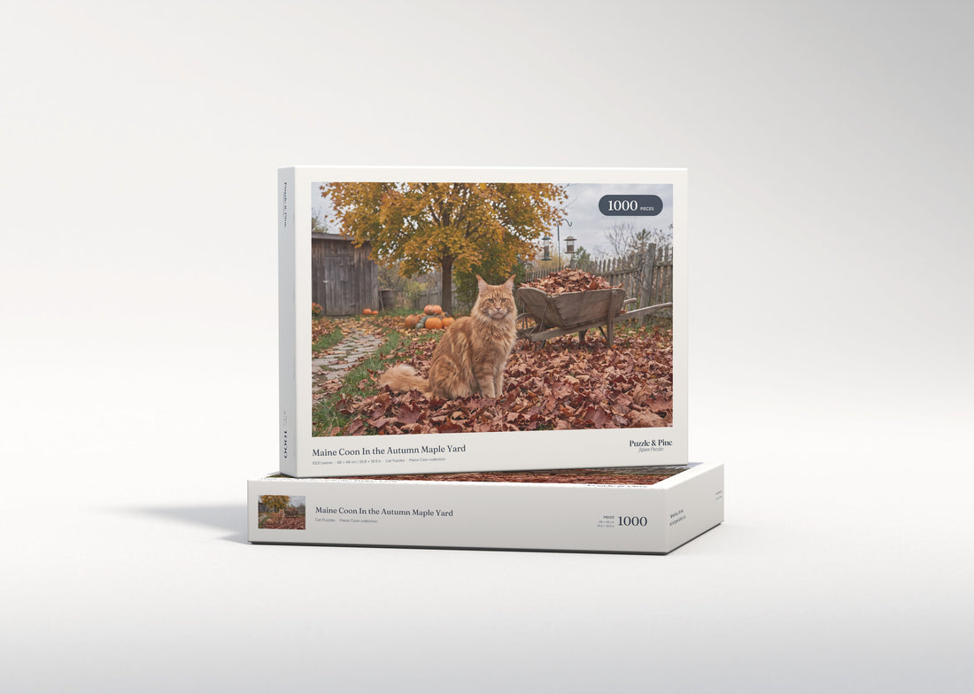 Maine Coon In the Autumn Maple Yard jigsaw puzzle - gift box
