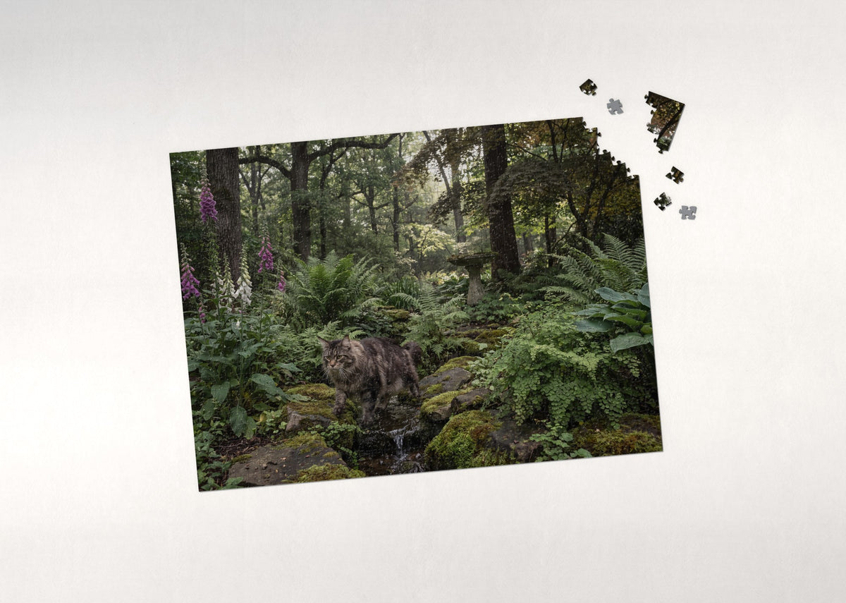 Maine Coon In the Fern Garden jigsaw puzzle - puzzle with loose pieces
