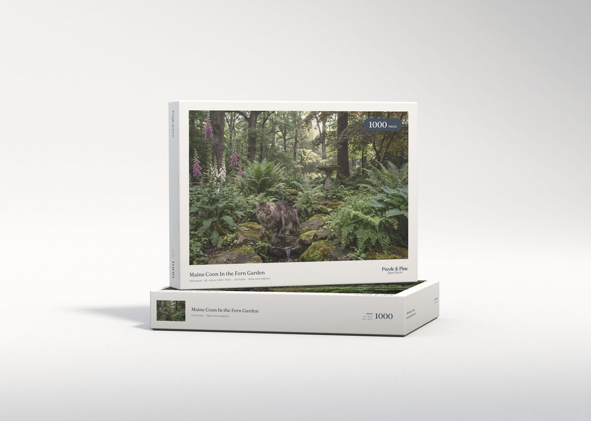 Maine Coon In the Fern Garden jigsaw puzzle - gift box
