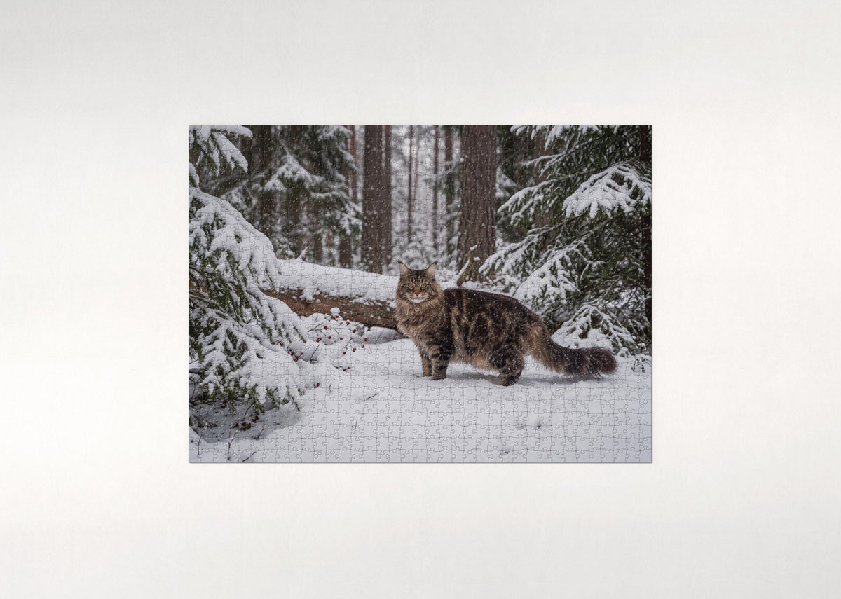 Maine Coon In the Snowy Pine Forest jigsaw puzzle - flat puzzle