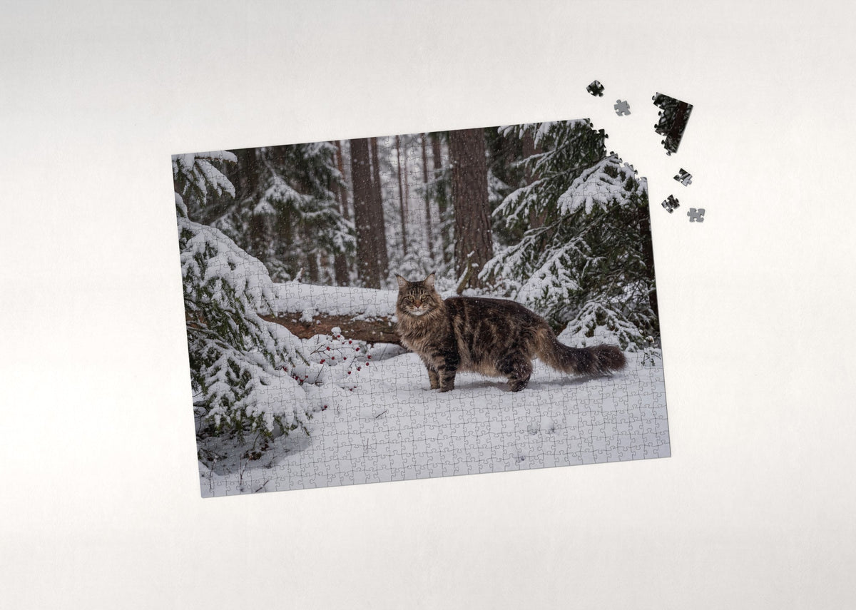 Maine Coon In the Snowy Pine Forest jigsaw puzzle - puzzle with loose pieces