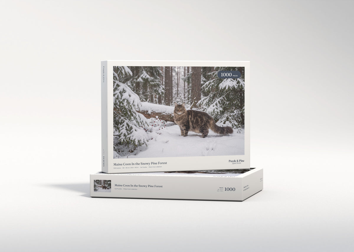 Maine Coon In the Snowy Pine Forest jigsaw puzzle - gift box