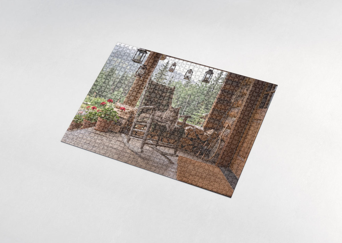 Maine Coon On the Log Cabin Porch jigsaw puzzle - assembled puzzle