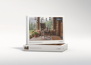 Maine Coon On the Log Cabin Porch jigsaw puzzle - gift box