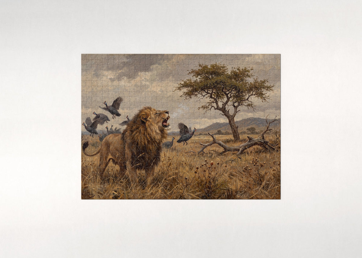 Male Lion Roaring in the Tall Grass jigsaw puzzle - flat puzzle