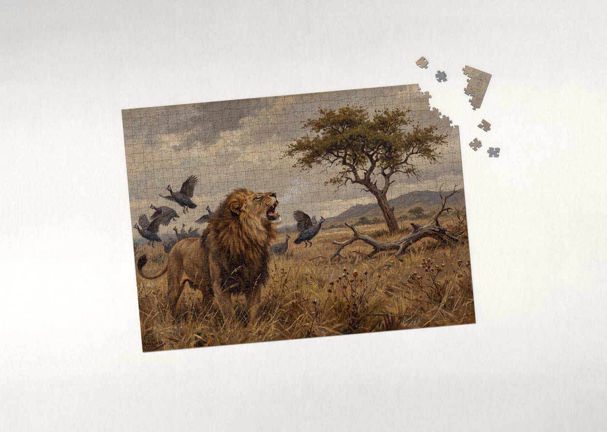 Male Lion Roaring in the Tall Grass jigsaw puzzle - puzzle with loose pieces