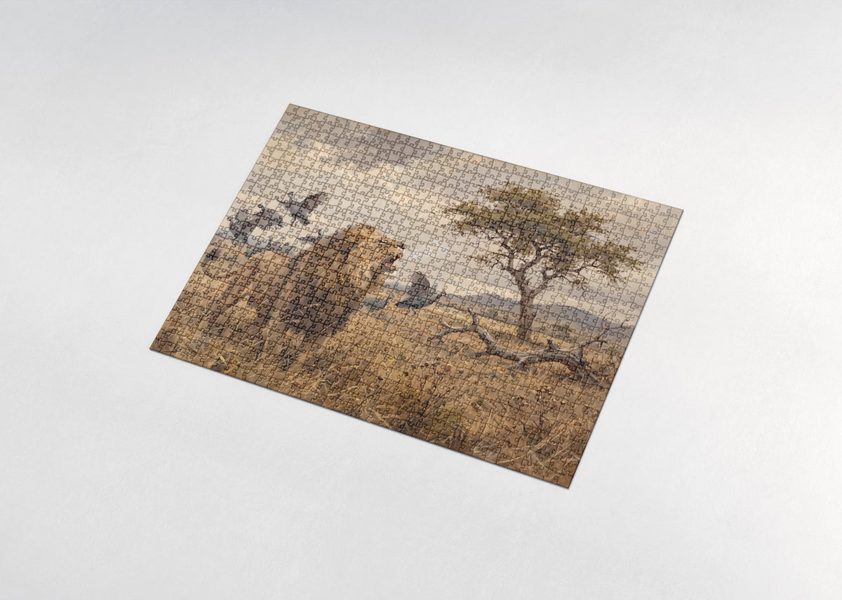 Male Lion Roaring in the Tall Grass jigsaw puzzle - assembled puzzle