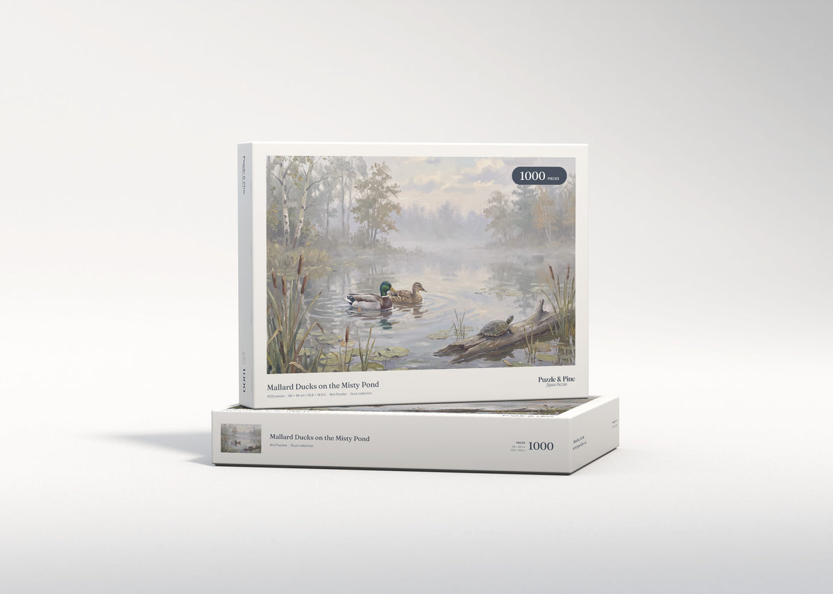 Mallard Ducks on the Misty Pond jigsaw puzzle - gift box
