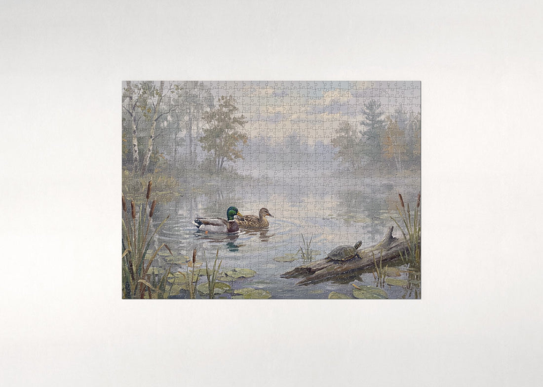 Mallard Ducks on the Misty Pond jigsaw puzzle - gift box