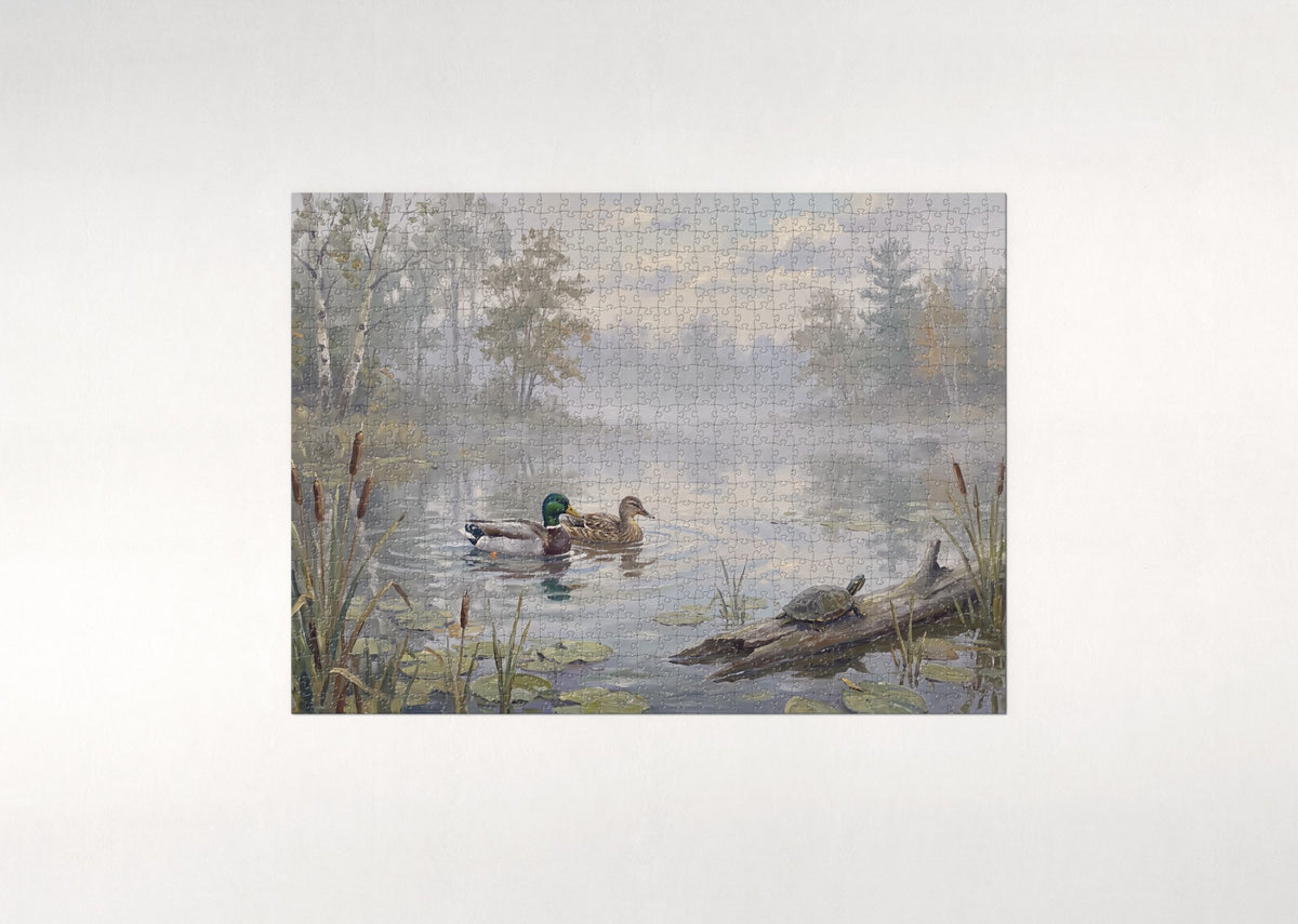 Mallard Ducks on the Misty Pond jigsaw puzzle - flat puzzle