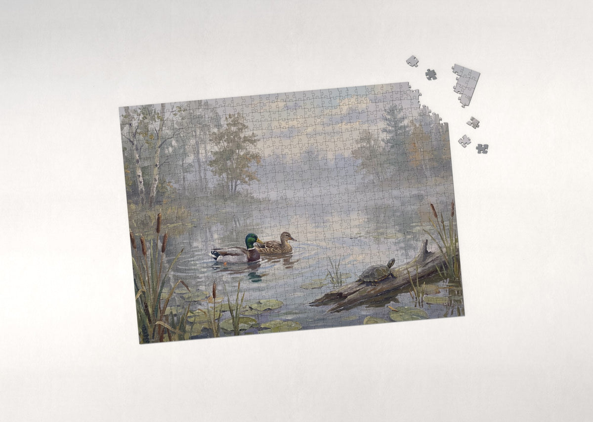 Mallard Ducks on the Misty Pond jigsaw puzzle - puzzle with loose pieces