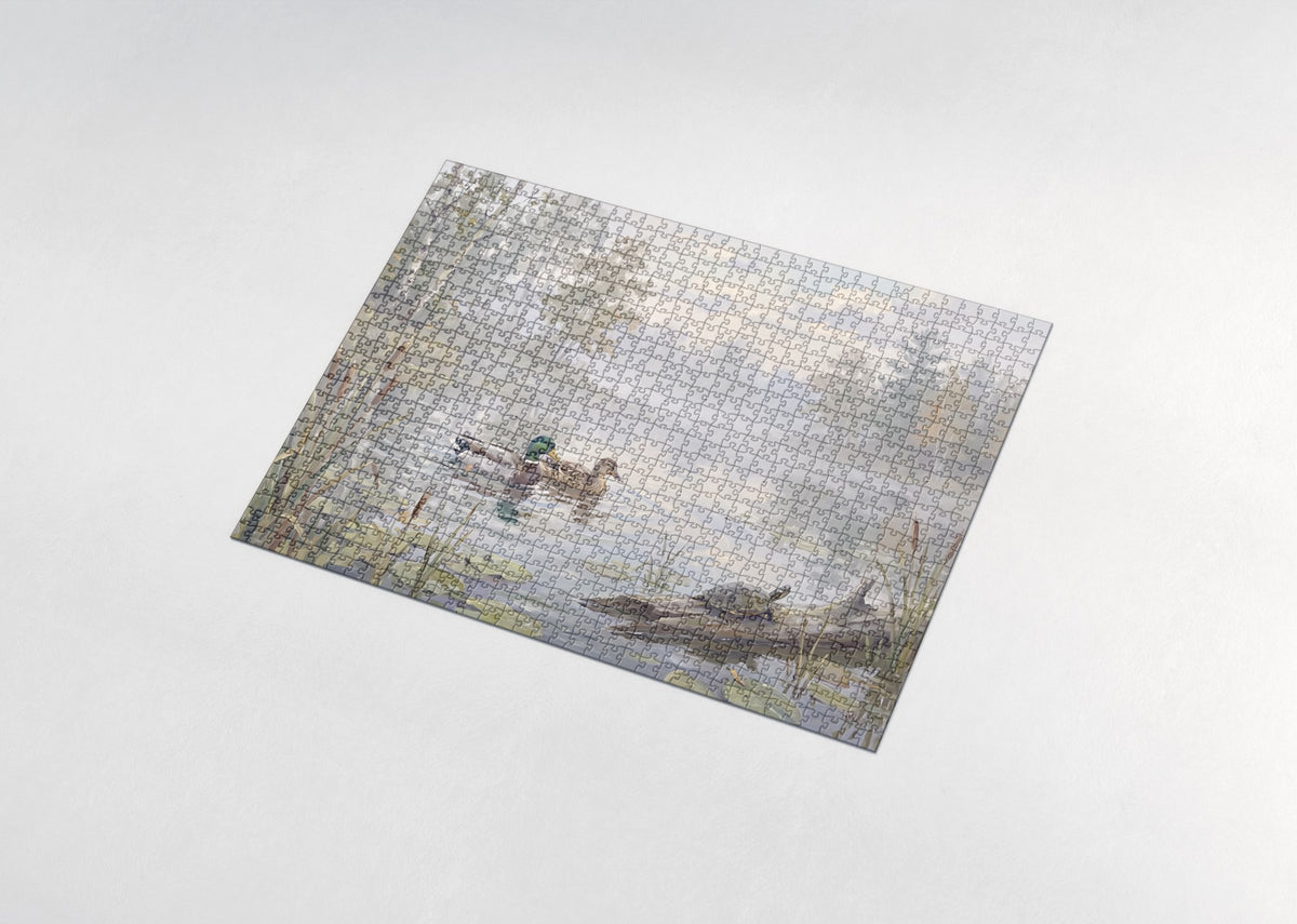 Mallard Ducks on the Misty Pond jigsaw puzzle - assembled puzzle