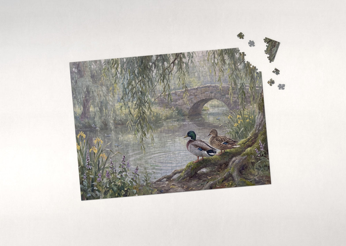 Mallard Pair Under the Willow jigsaw puzzle - puzzle with loose pieces
