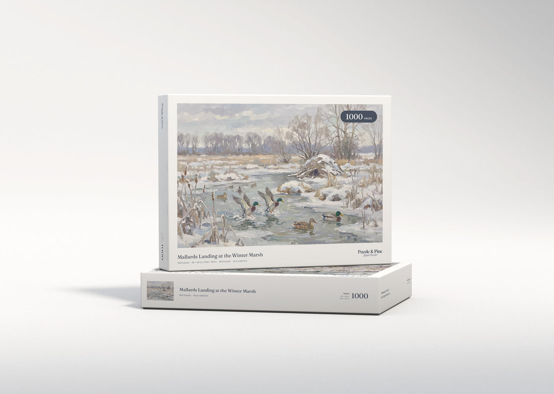 Mallards Landing at the Winter Marsh jigsaw puzzle - gift box