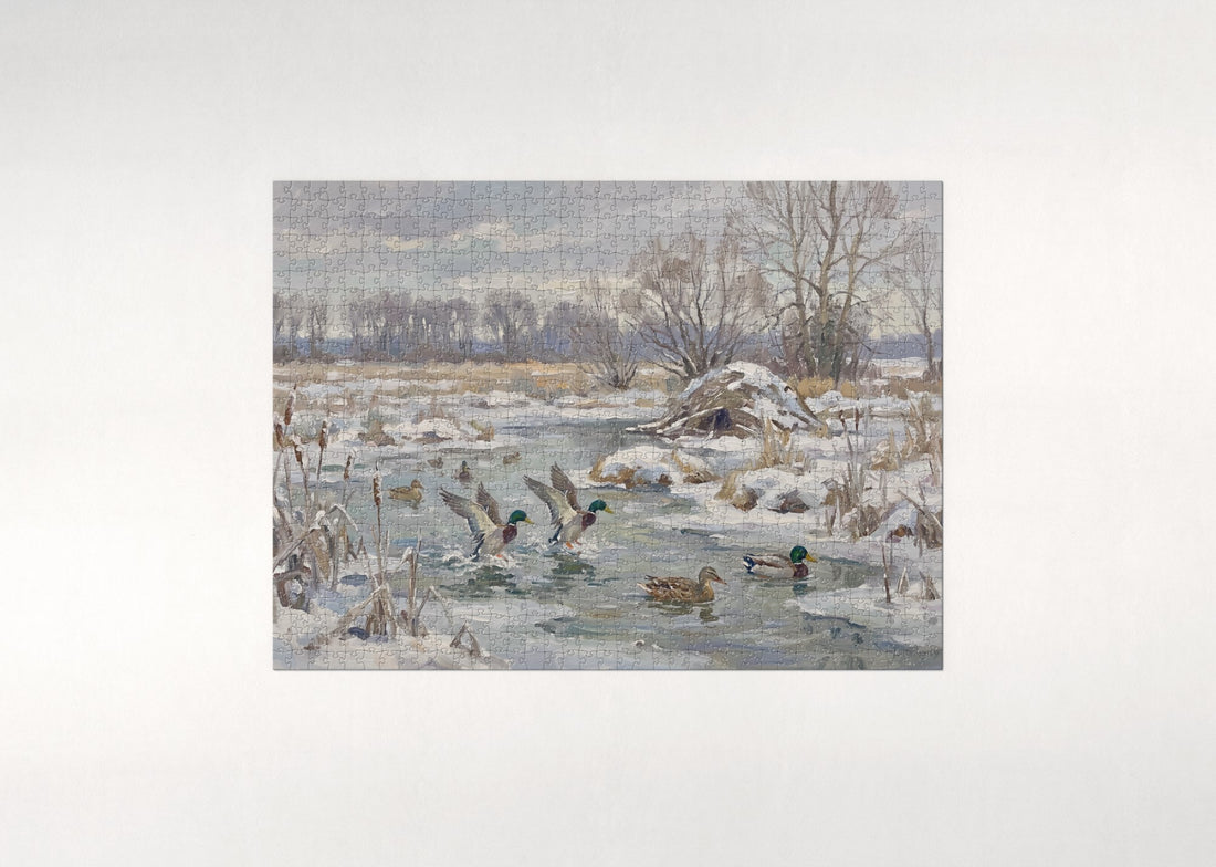 Mallards Landing at the Winter Marsh jigsaw puzzle - gift box