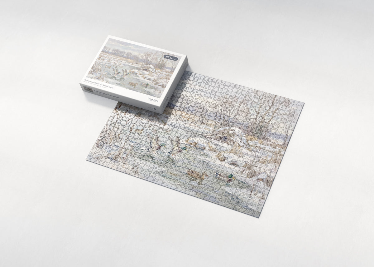 Mallards Landing at the Winter Marsh jigsaw puzzle - box and puzzle