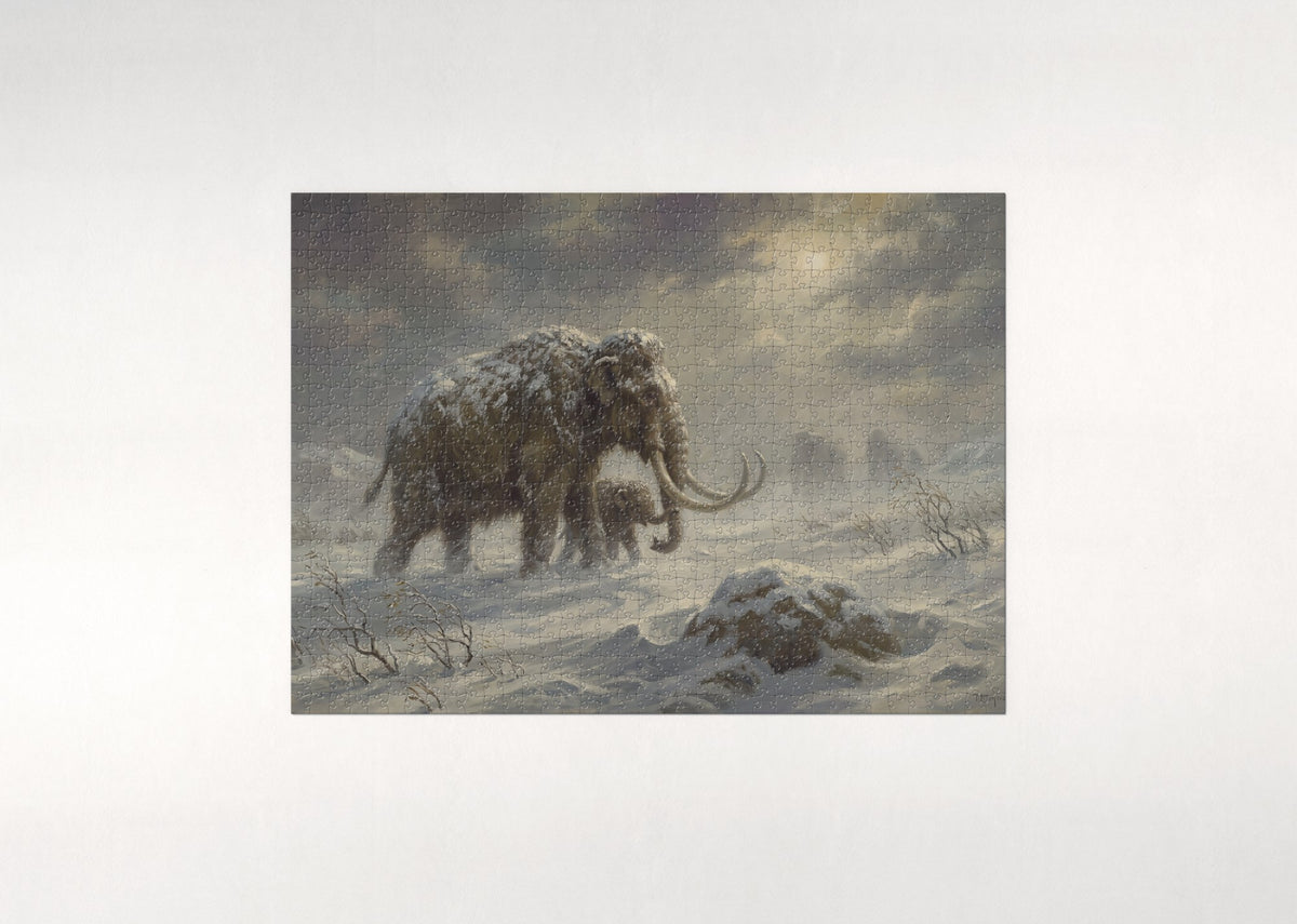 Mammoth and Calf in the Blizzard jigsaw puzzle - flat puzzle
