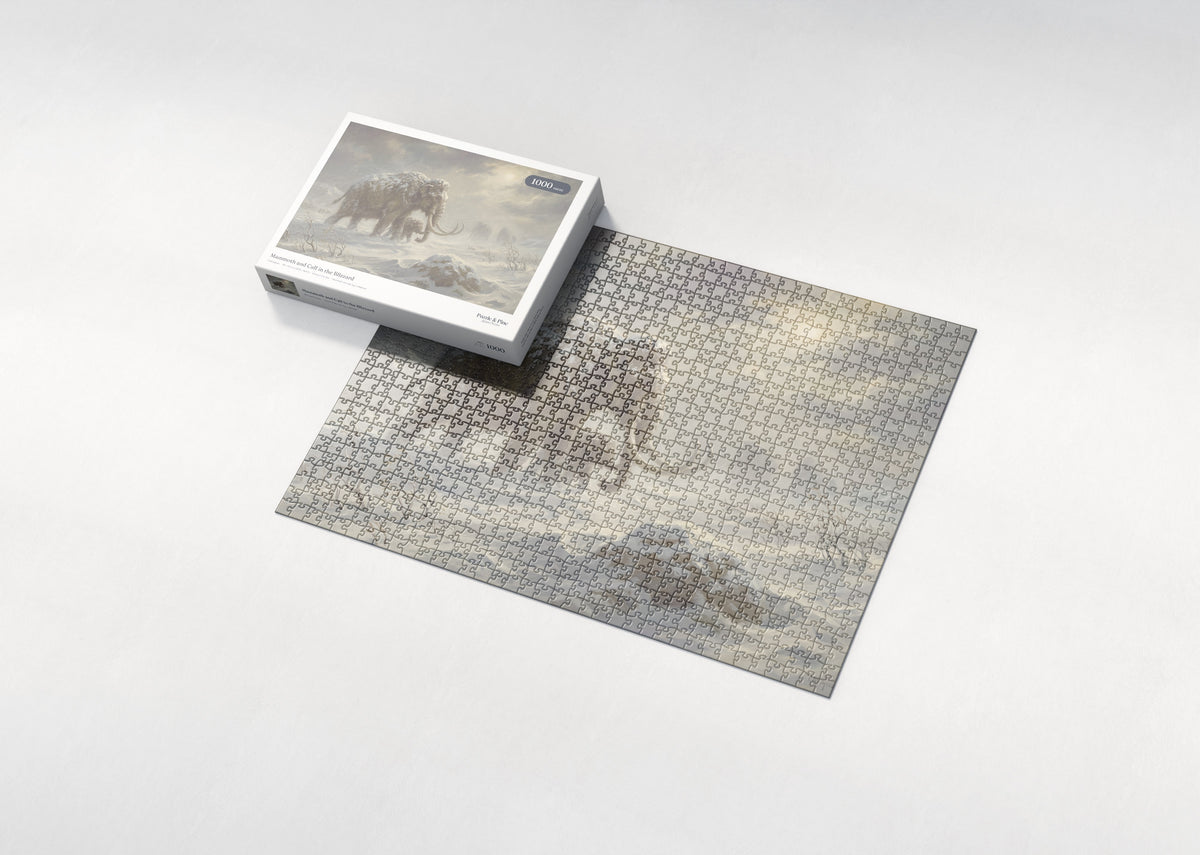 Mammoth and Calf in the Blizzard jigsaw puzzle - box and puzzle